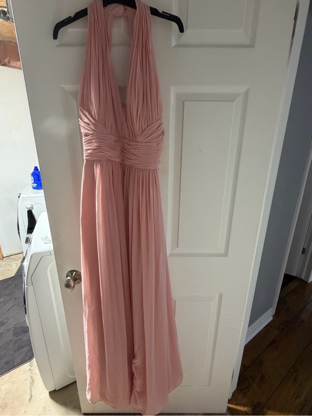 Dessy Collection Blush Pink Halter Evening Gown